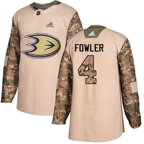 Adidas Ducks #4 Cam Fowler Camo Authentic Veterans Day Youth Stitched NHL Jersey